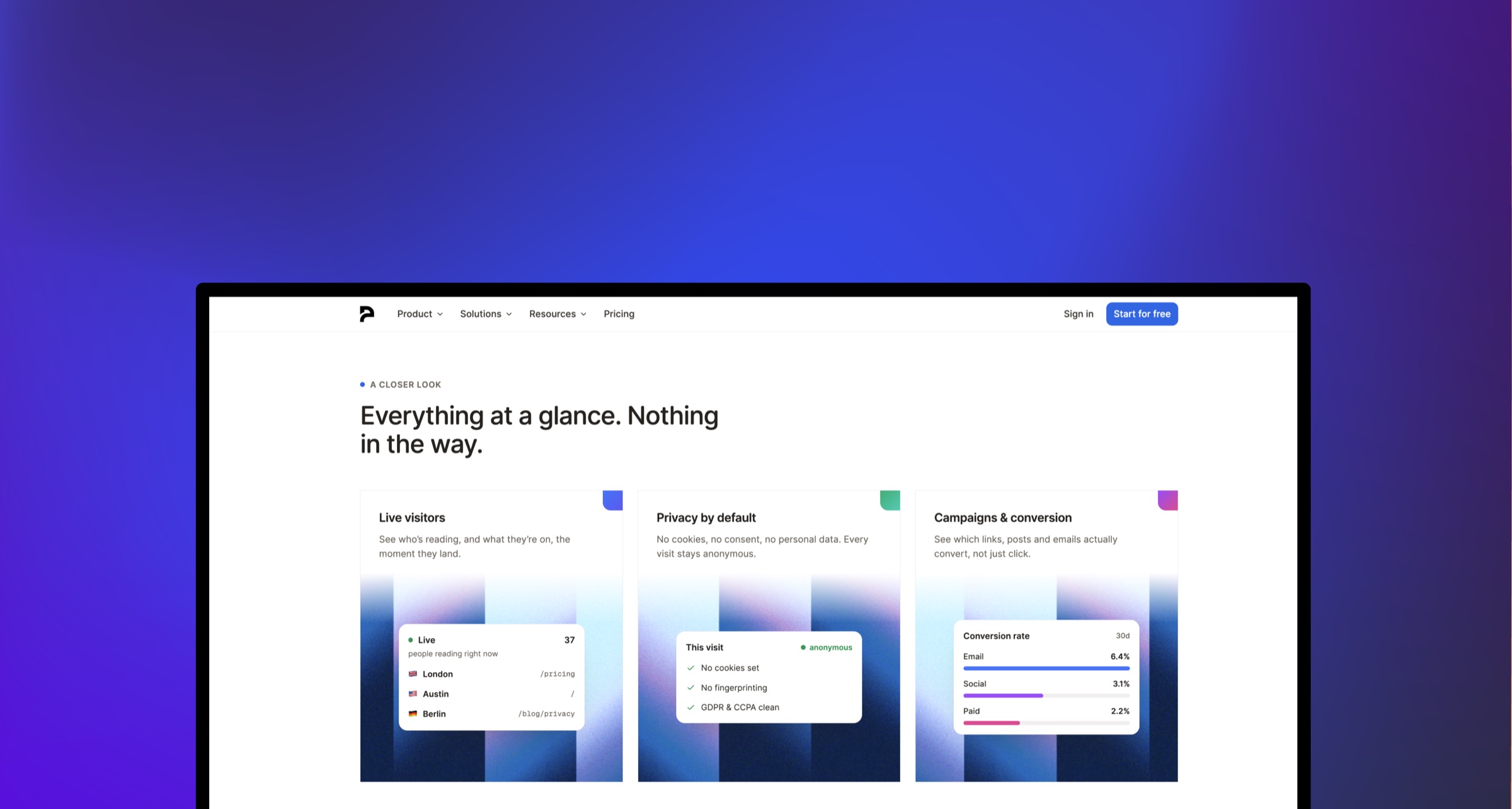 Peek Analytics website section