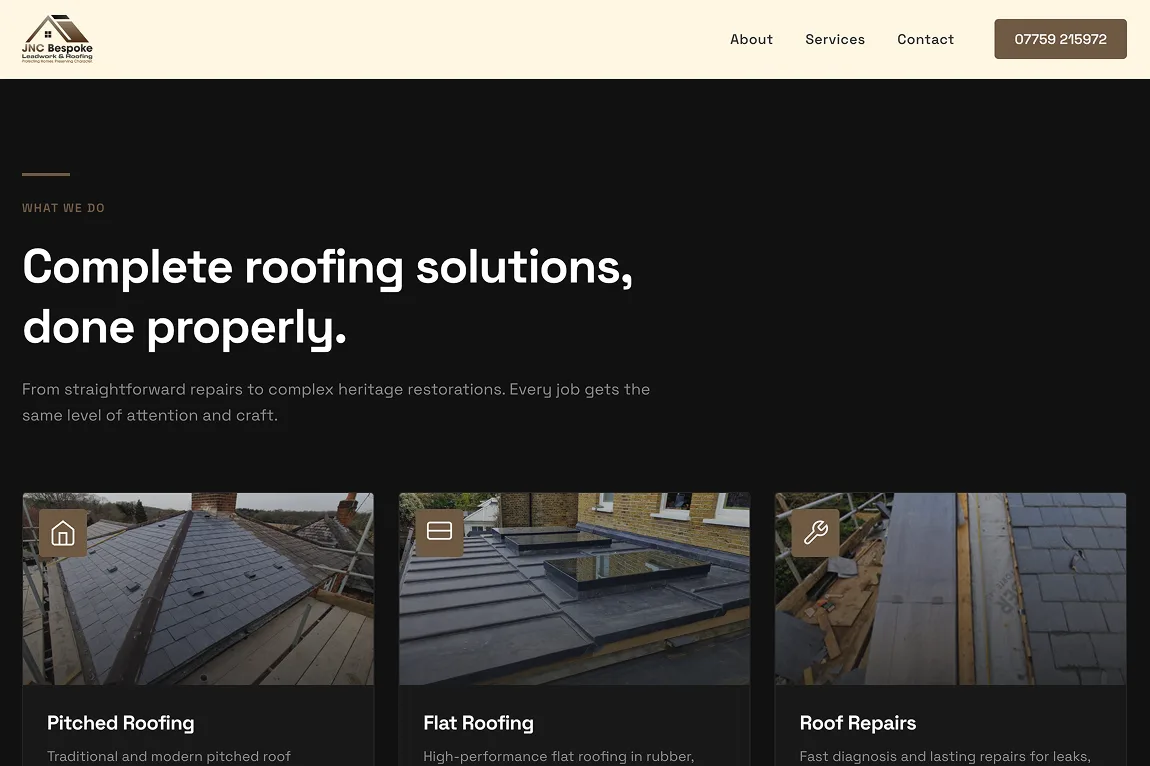JNC Bespoke Roofing website